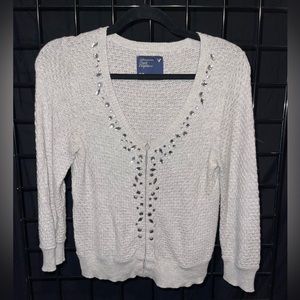 Grey Embellished American Eagle 3/4 length Sleeve Sweater